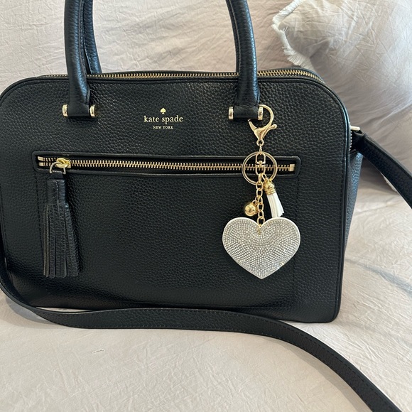 SOLD - Kate Spade Black Pebbled leather satchel with Charm or Bag scarf - Picture 5 of 16